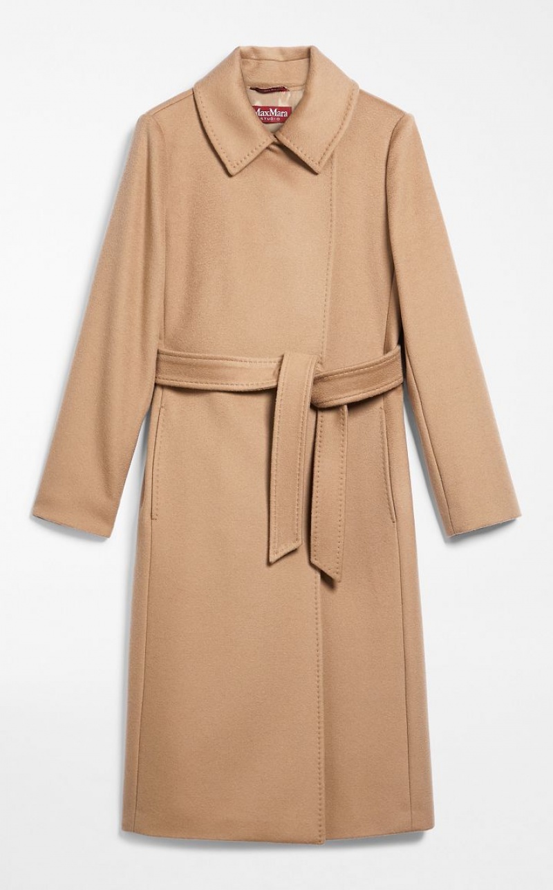 CAMEL MaxMara Wool Robe-style Coats | MMR593896