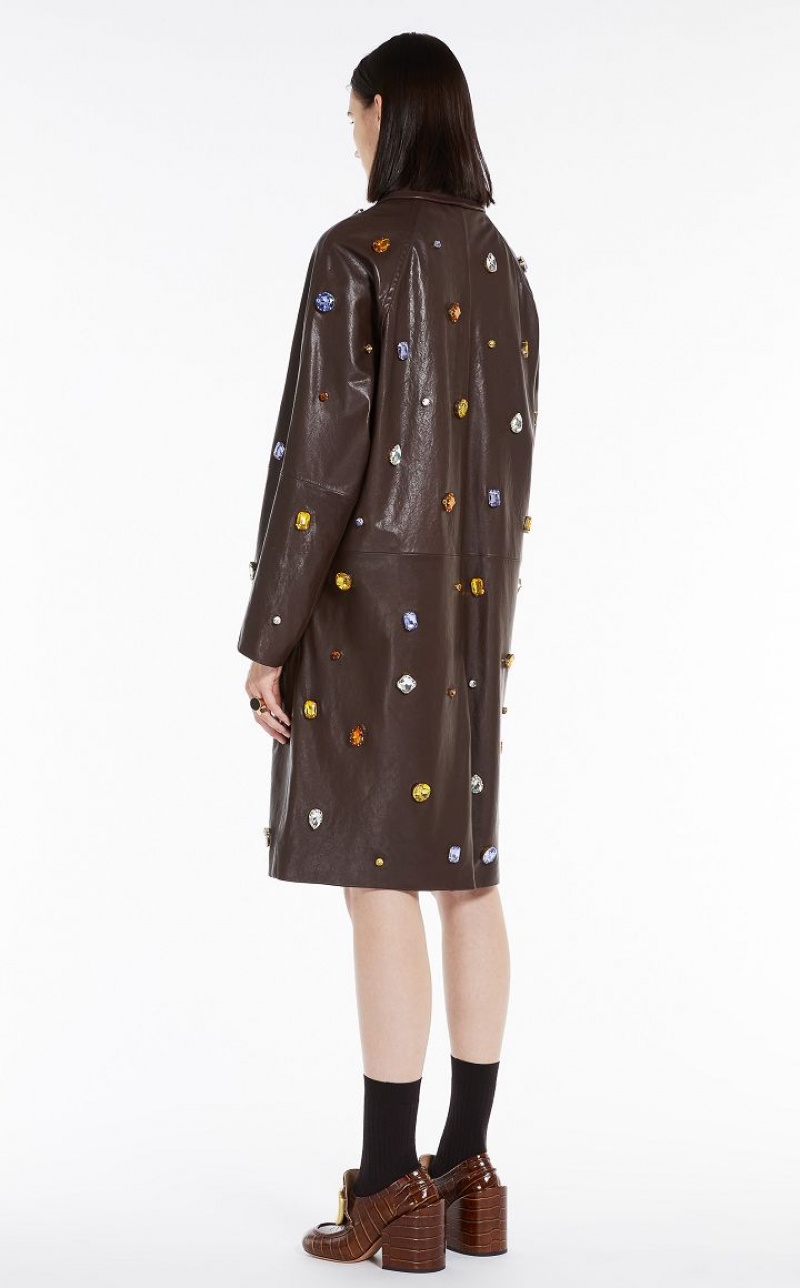 DARK BOWN MaxMara Coat In Nappa With Crystals Leather | MMR594016