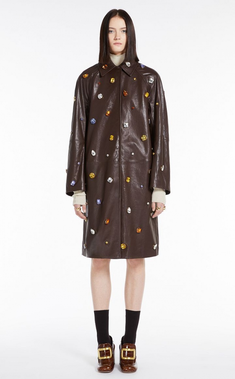 DARK BOWN MaxMara Coat In Nappa With Crystals Leather | MMR594016