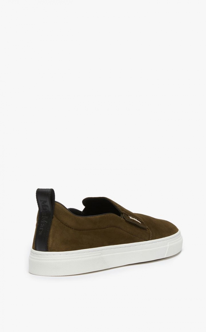 DARK GREEN MaxMara Suede Slip-ons Sneakers | MMR594207