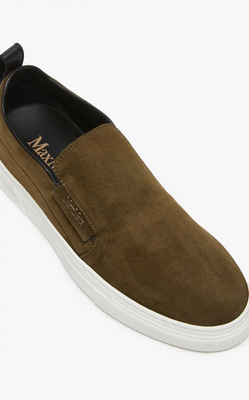 DARK GREEN MaxMara Suede Slip-ons Sneakers | MMR594207