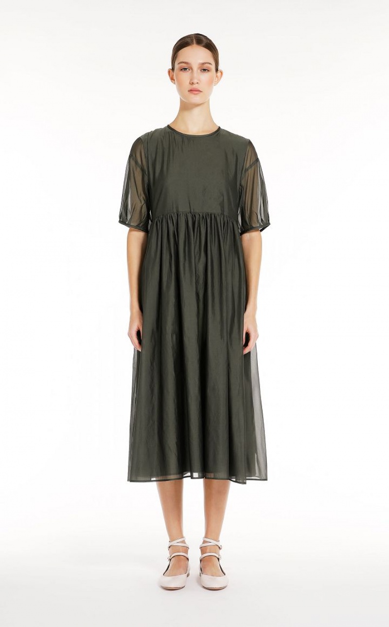 DARK GREY GREEN MaxMara Cotton And Silk Organza Dresses | MMR593413