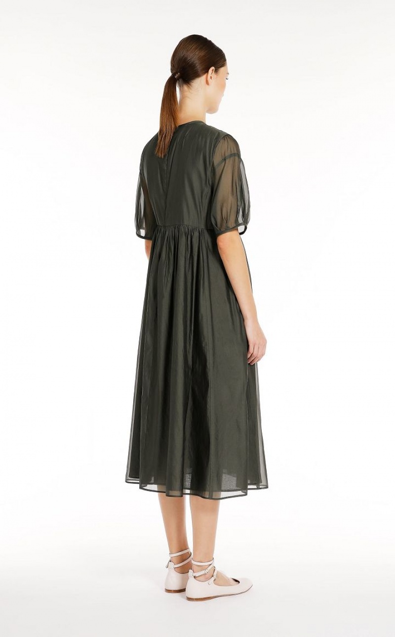 DARK GREY GREEN MaxMara Cotton And Silk Organza Dresses | MMR593413