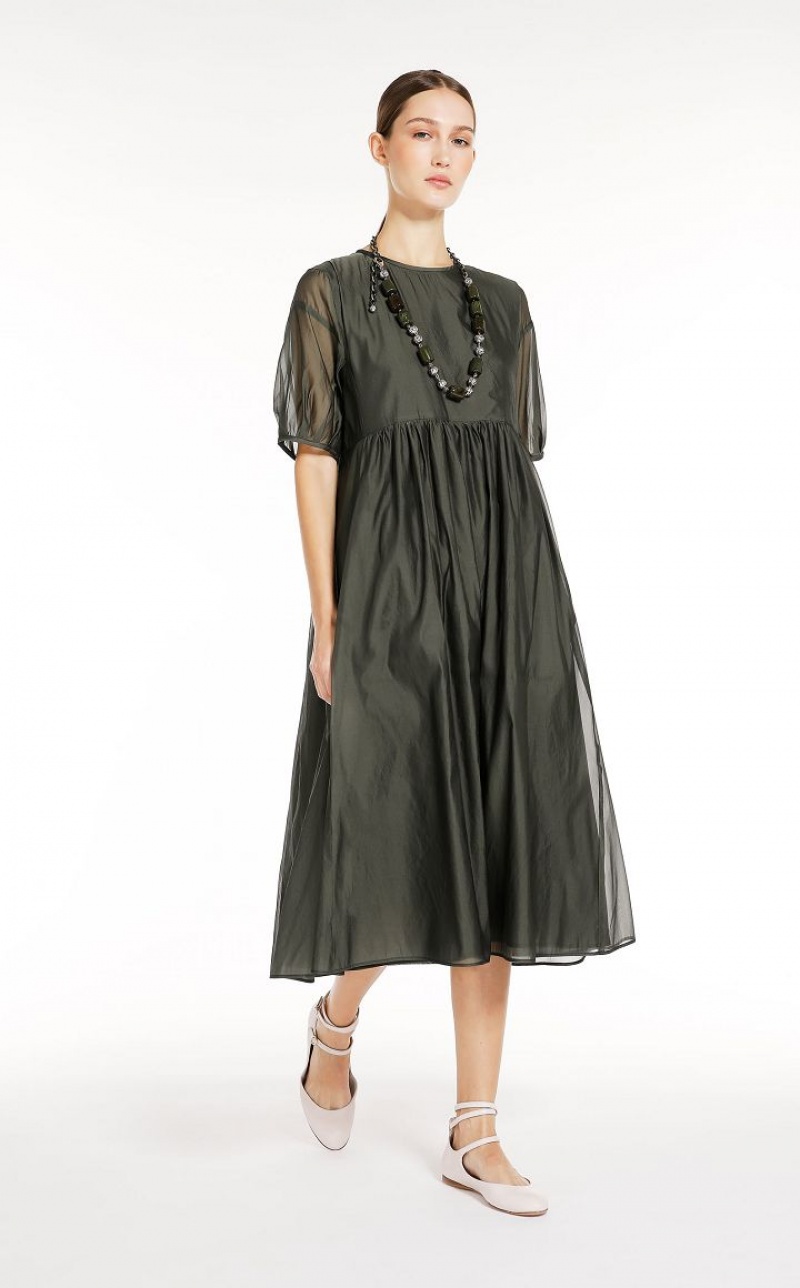 DARK GREY GREEN MaxMara Cotton And Silk Organza Dresses | MMR593413