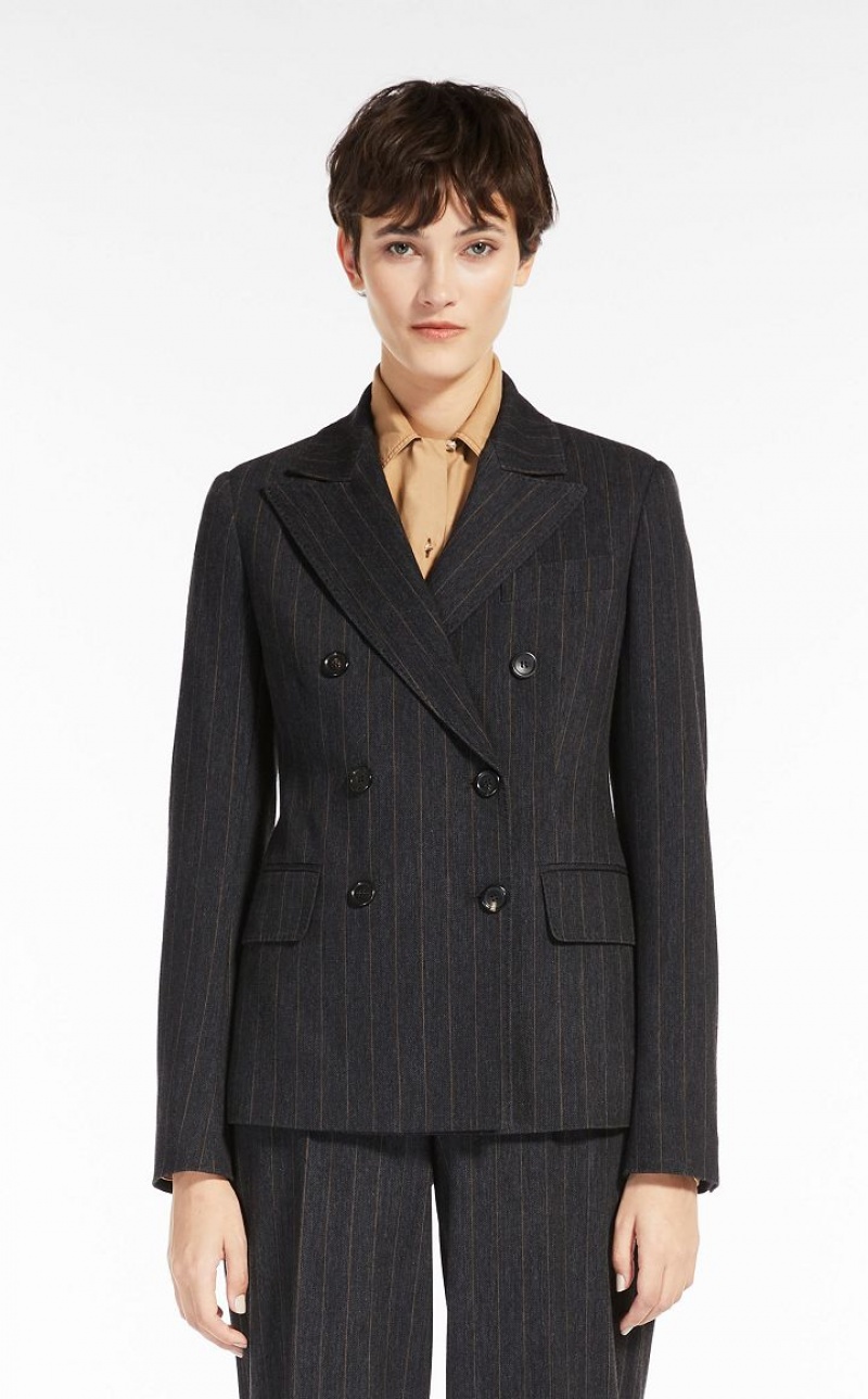 DARK GREY MaxMara Double-breasted In Pinstriped Jersey Suit | MMR593495