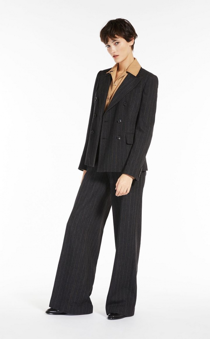 DARK GREY MaxMara Double-breasted In Pinstriped Jersey Suit | MMR593495