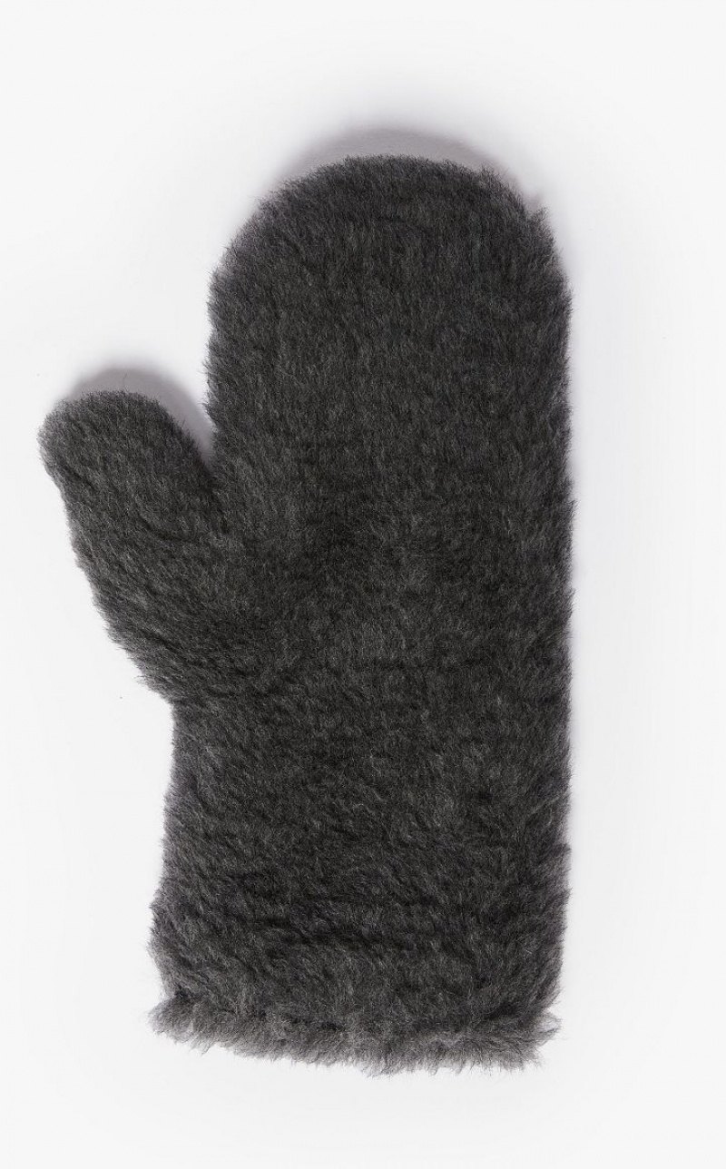 DARK GREY MaxMara Mittens In Teddy Fabric Gloves | MMR594230