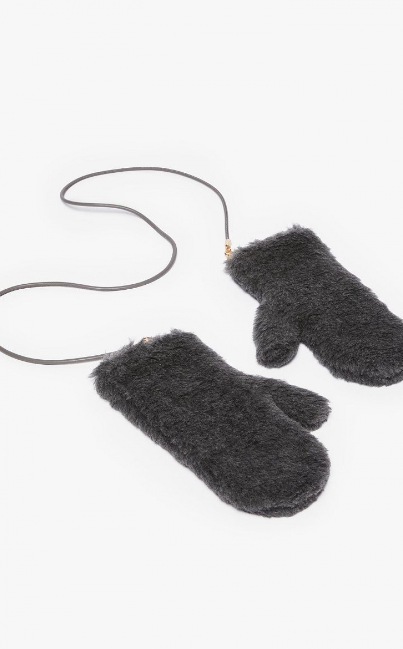 DARK GREY MaxMara Mittens In Teddy Fabric Gloves | MMR594230