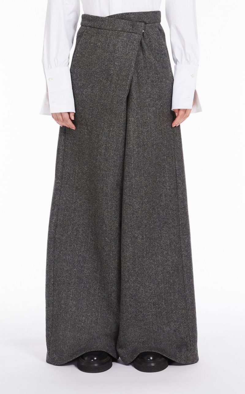 DARK GREY MaxMara Wide In Patterned Wool Trousers | MMR593736