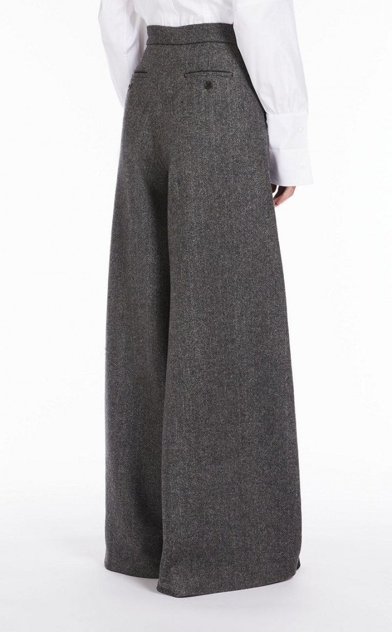 DARK GREY MaxMara Wide In Patterned Wool Trousers | MMR593736