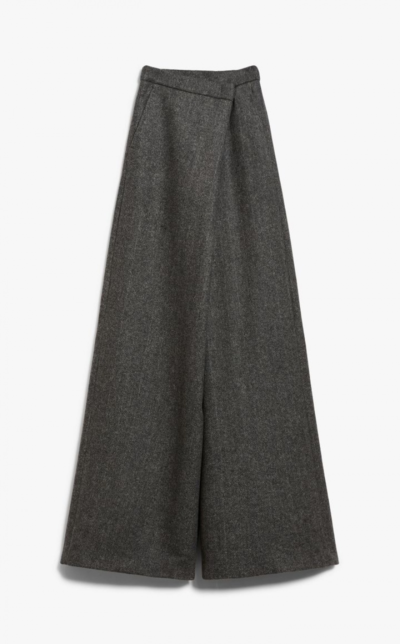 DARK GREY MaxMara Wide In Patterned Wool Trousers | MMR593736