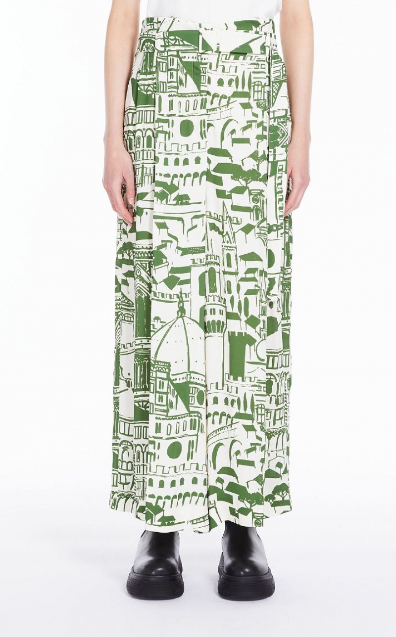 GREEN MaxMara Flowing In Printed Georgette Trousers | MMR593792