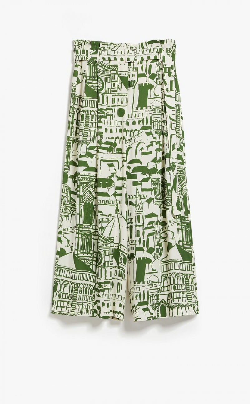 GREEN MaxMara Flowing In Printed Georgette Trousers | MMR593792