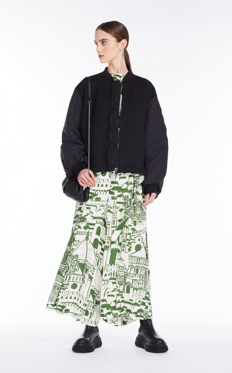 GREEN MaxMara Flowing In Printed Georgette Trousers | MMR593792