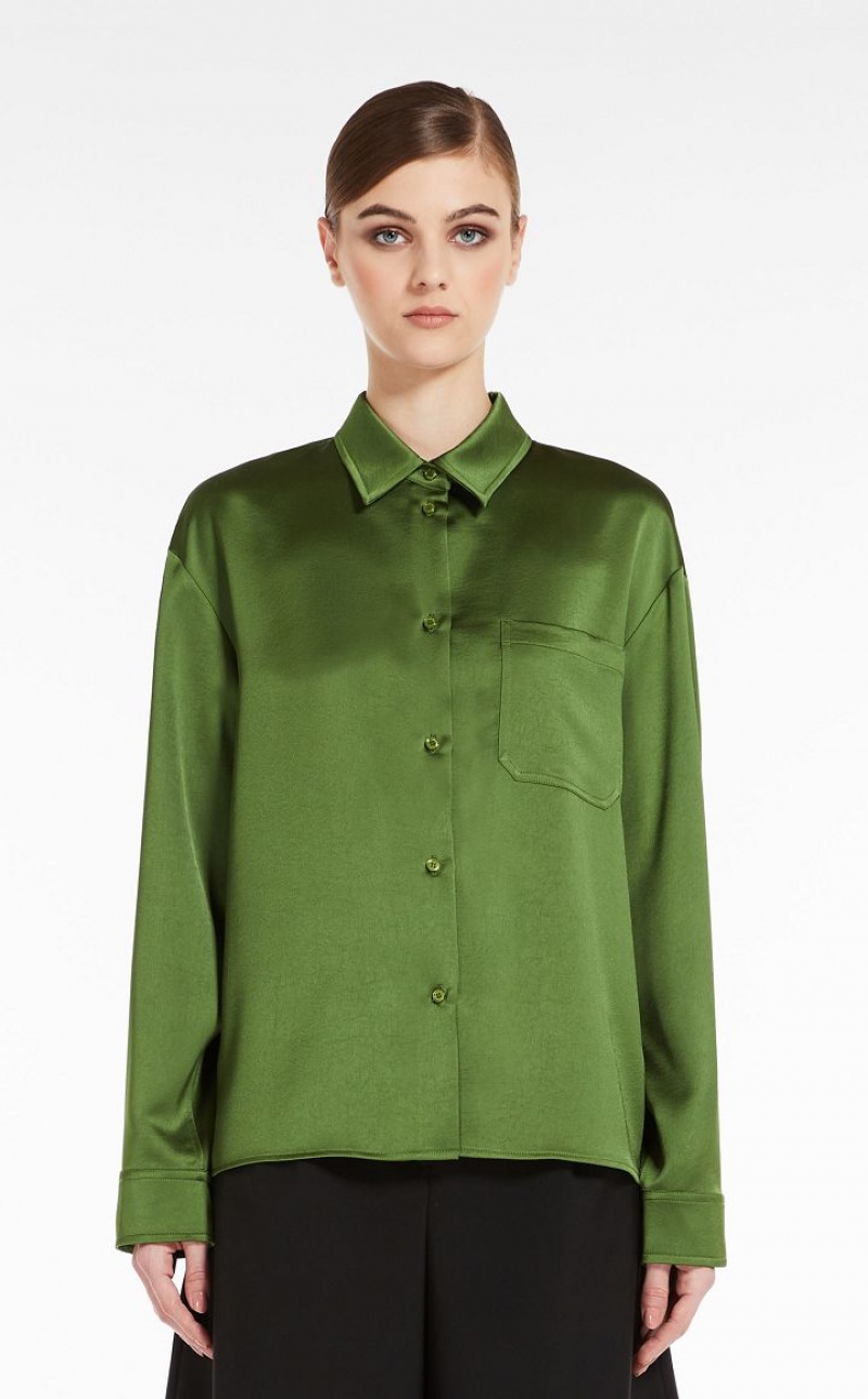 GREEN MaxMara Flowing Satin Blouses | MMR593593