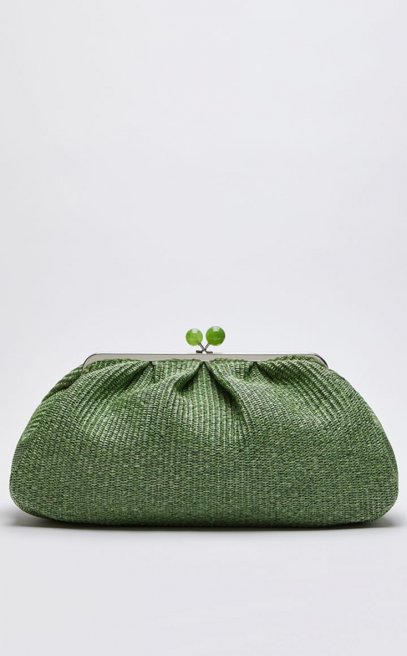 GREEN MaxMara Large Pasticcinoin Raffia Weekend Bag | MMR594145