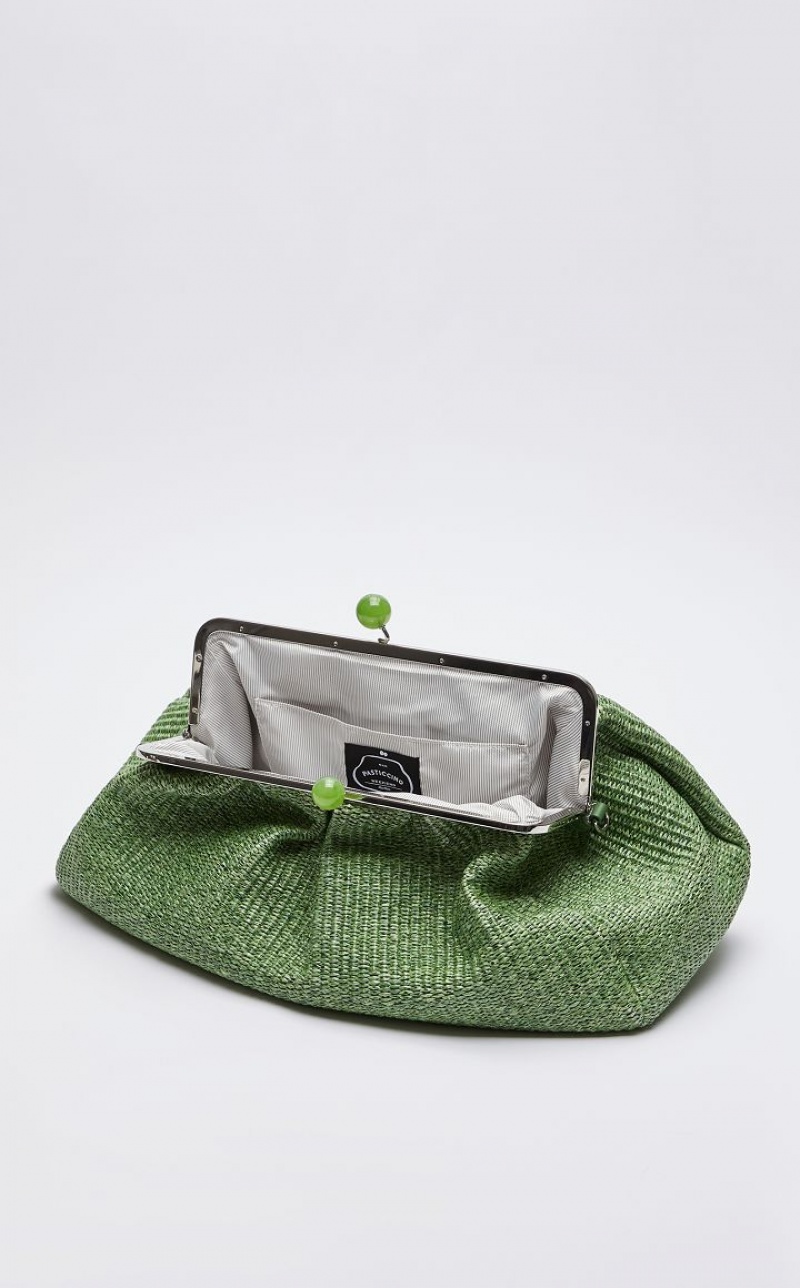 GREEN MaxMara Large Pasticcinoin Raffia Weekend Bag | MMR594145