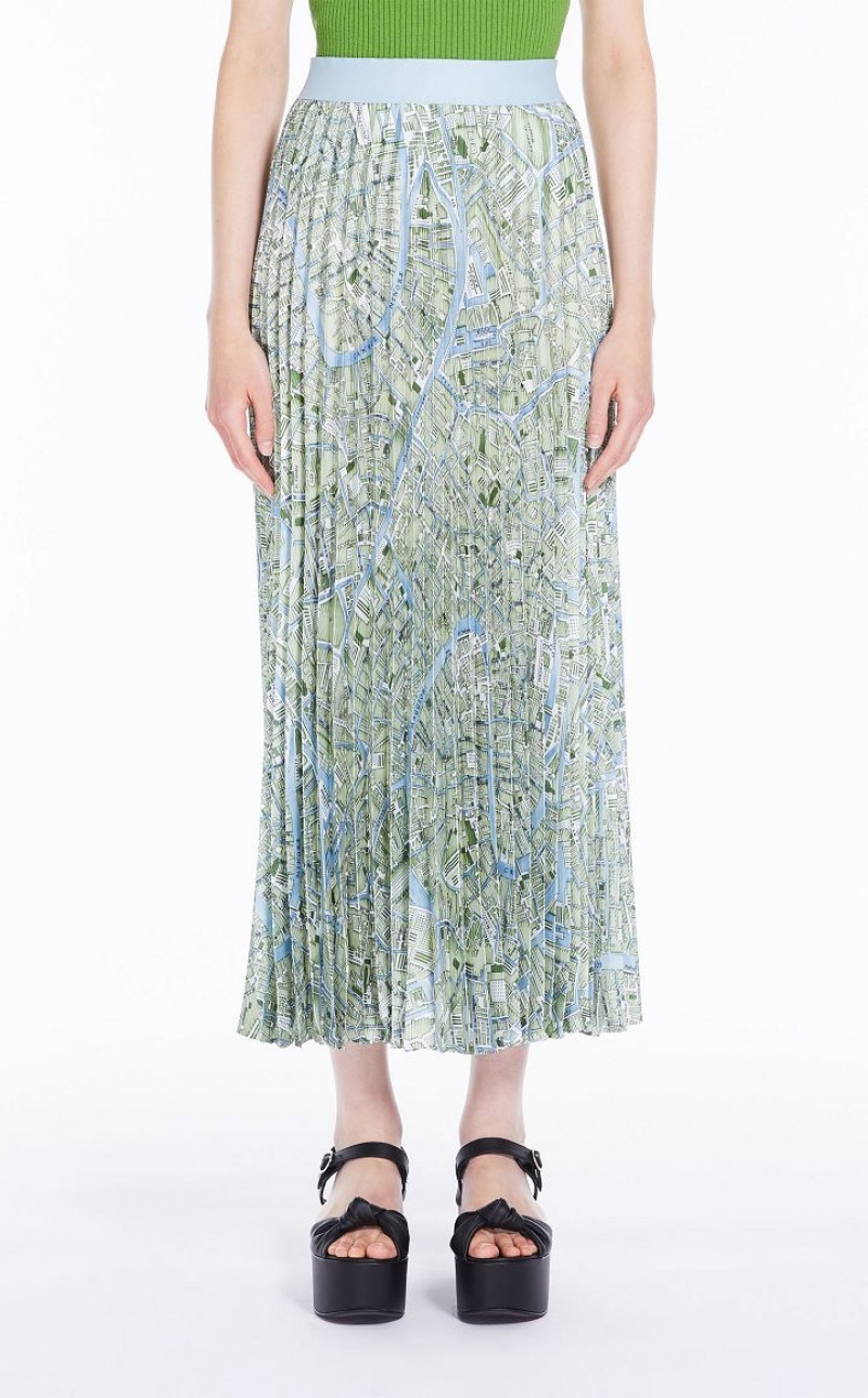 GREEN MaxMara Pleated In Printed Twill Skirts | MMR593715