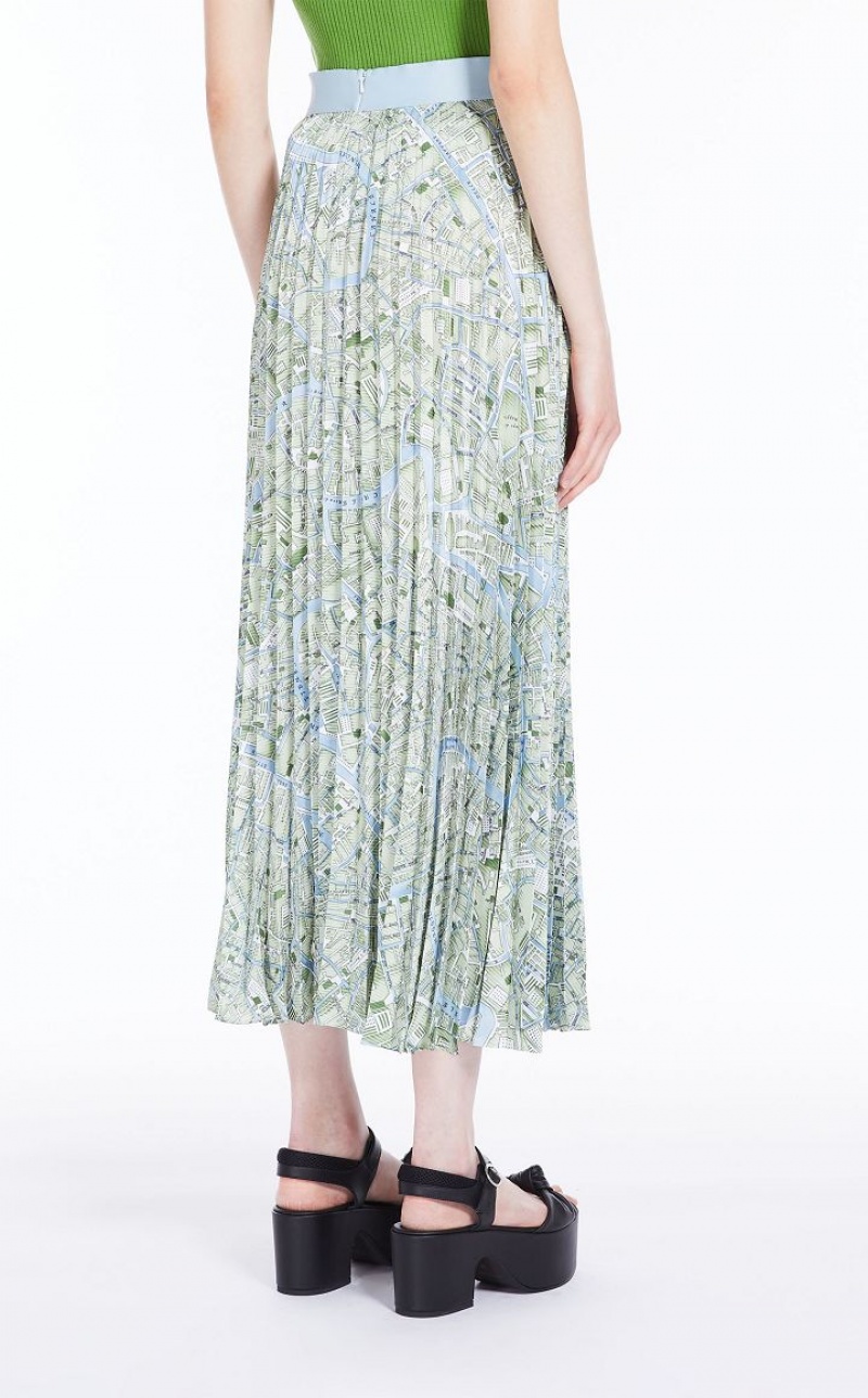 GREEN MaxMara Pleated In Printed Twill Skirts | MMR593715