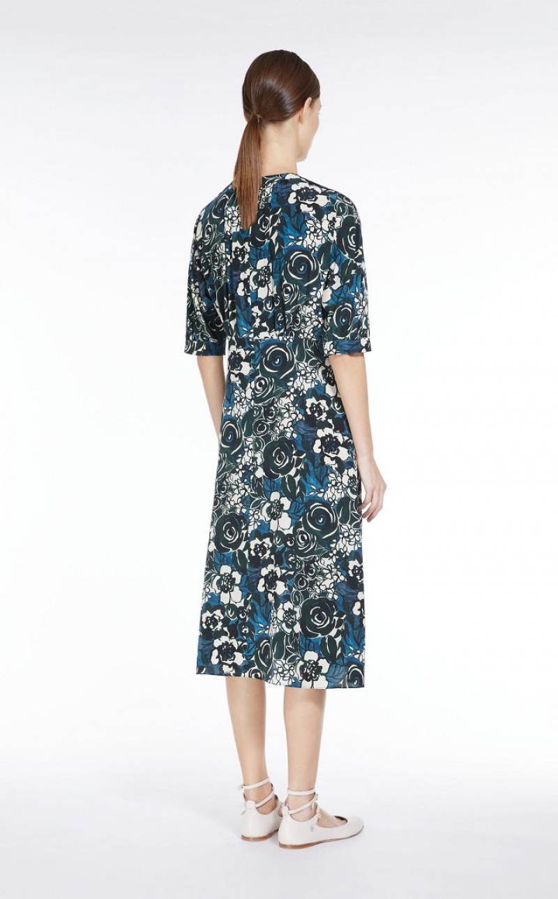 GREEN MaxMara Printed Crepe De Chine Dresses | MMR593388