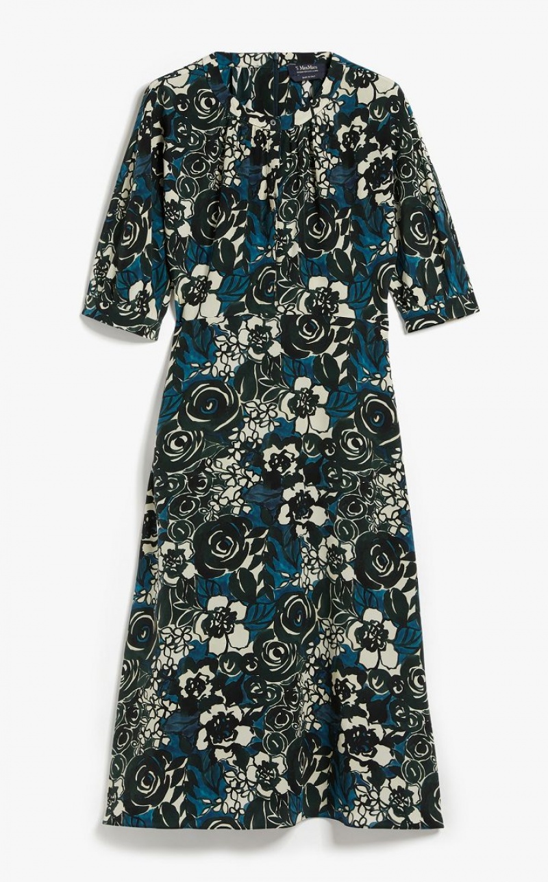 GREEN MaxMara Printed Crepe De Chine Dresses | MMR593388