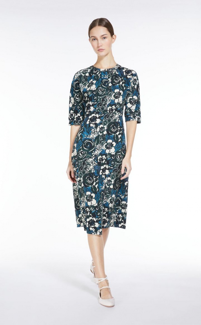 GREEN MaxMara Printed Crepe De Chine Dresses | MMR593388