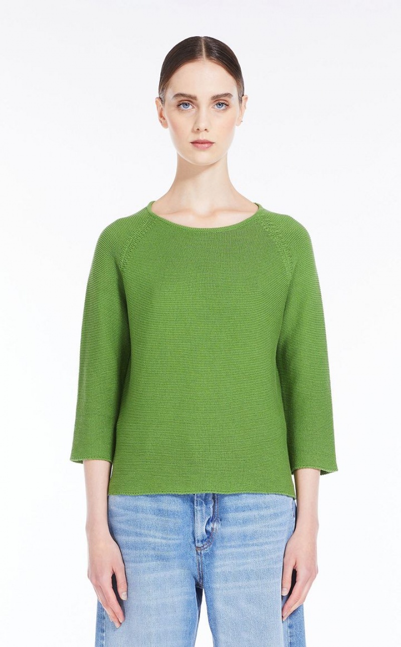 GREEN MaxMara Round-neck Cotton Top Knitwear | MMR593456