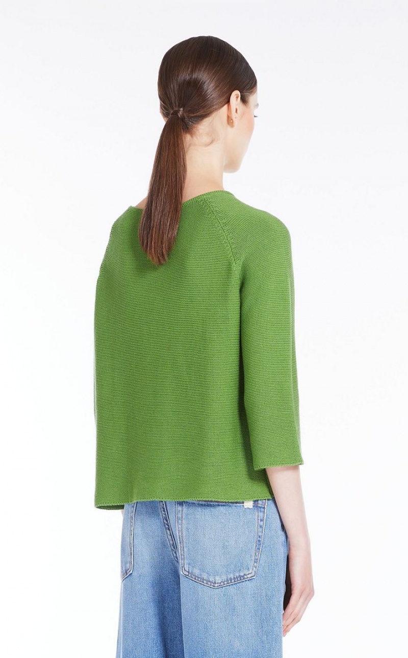 GREEN MaxMara Round-neck Cotton Top Knitwear | MMR593456