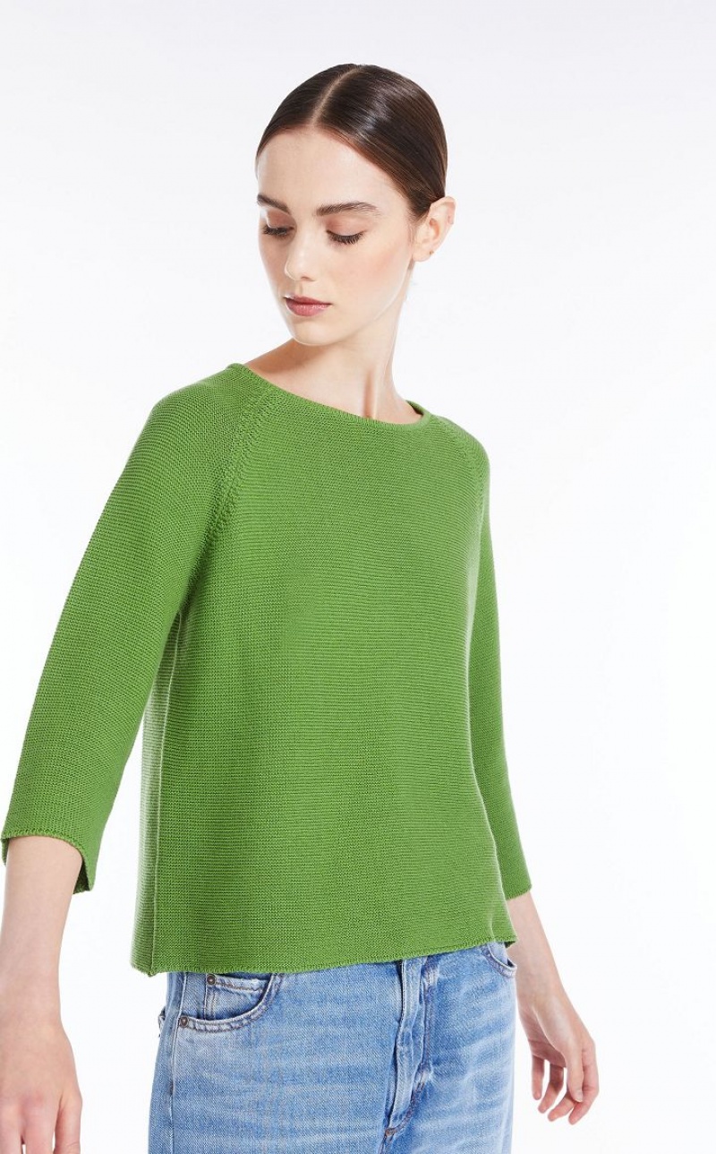 GREEN MaxMara Round-neck Cotton Top Knitwear | MMR593456