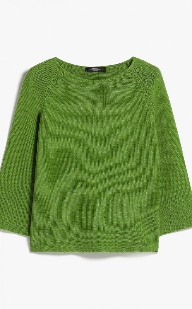 GREEN MaxMara Round-neck Cotton Top Knitwear | MMR593456