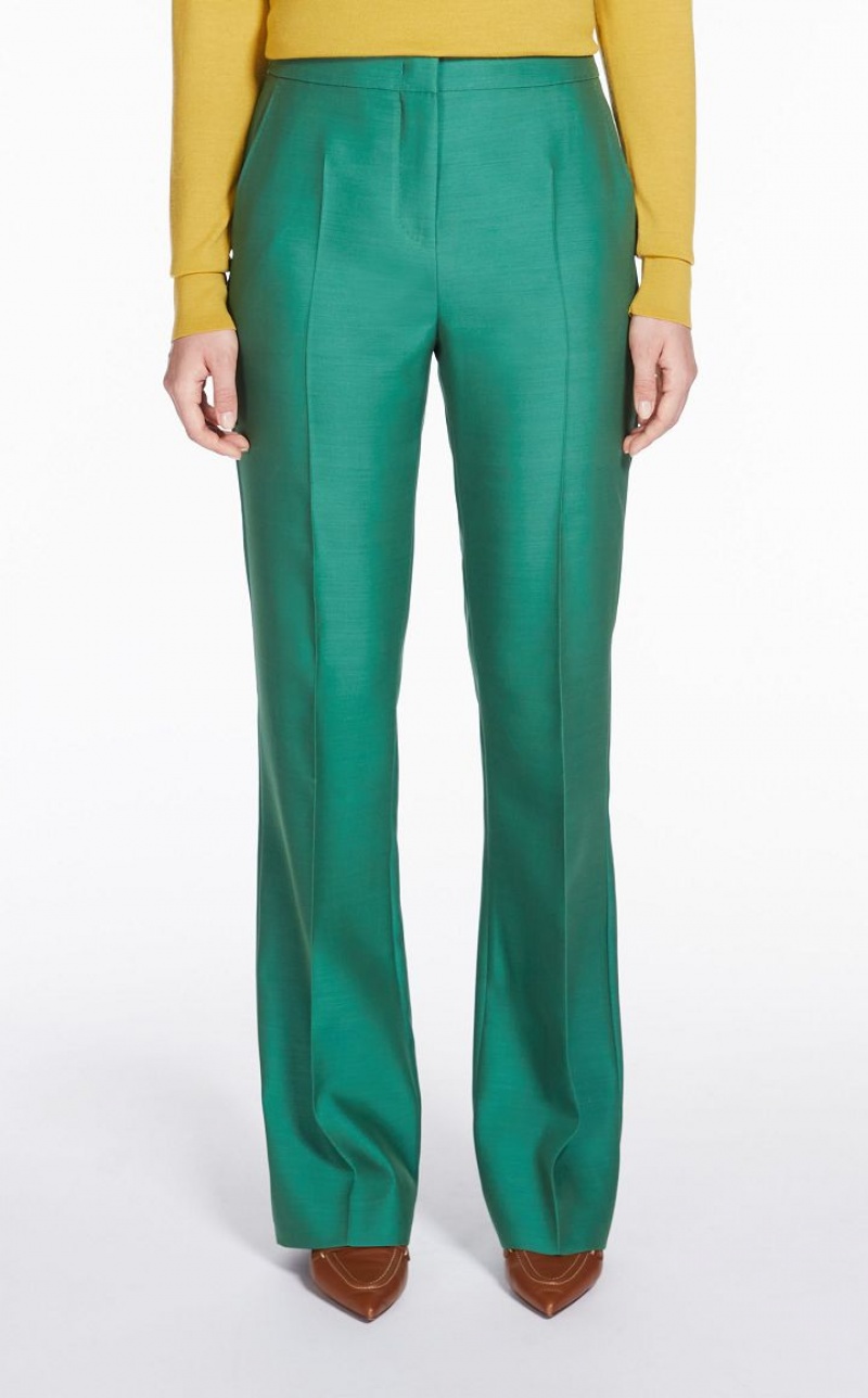 GREEN MaxMara Wool And Silk Double-fabric Trousers | MMR593743