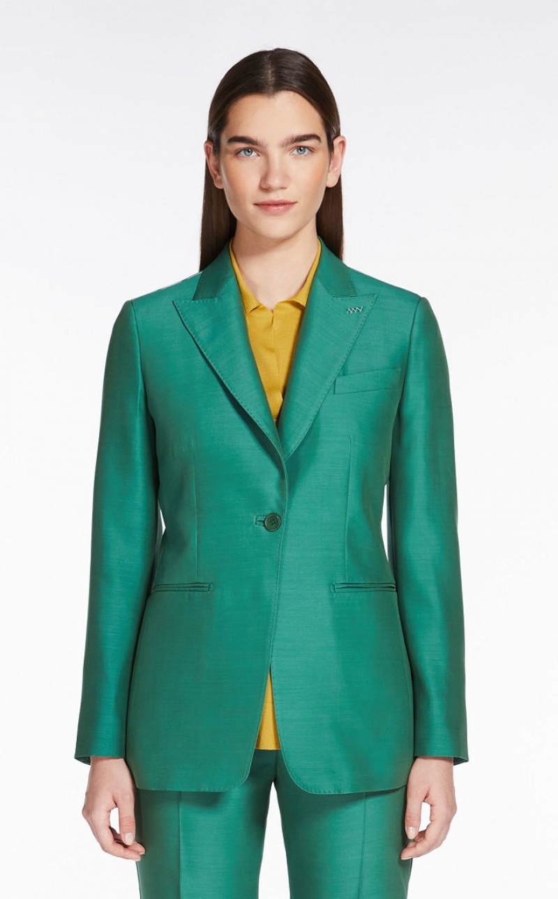 GREEN MaxMara Wool And Silk Double-fabric Blazers | MMR594029