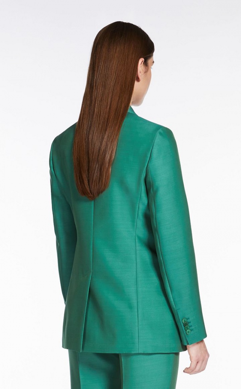 GREEN MaxMara Wool And Silk Double-fabric Blazers | MMR594029