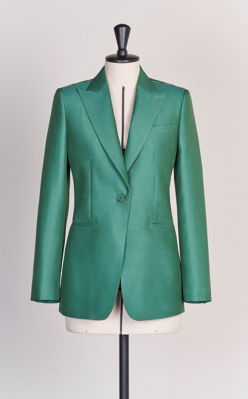 GREEN MaxMara Wool And Silk Double-fabric Blazers | MMR594029