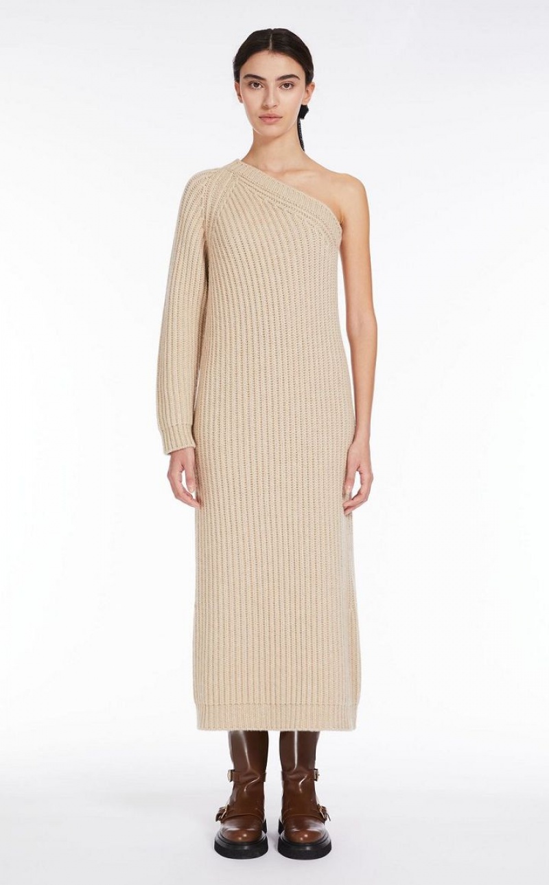 HONEY MaxMara Ribbed Wool And Cashmere One-shoulder Dresses | MMR593283