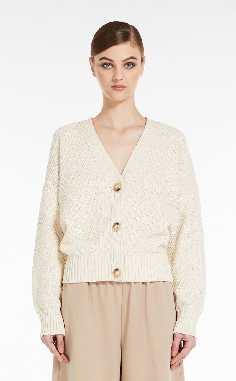 IVORY MaxMara Oversized Cotton Cardigan Knitwear | MMR593462