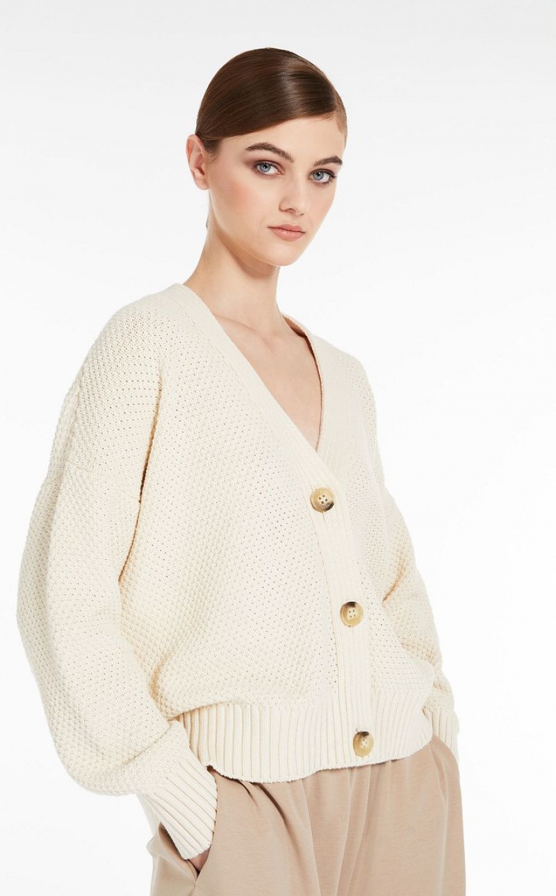 IVORY MaxMara Oversized Cotton Cardigan Knitwear | MMR593462