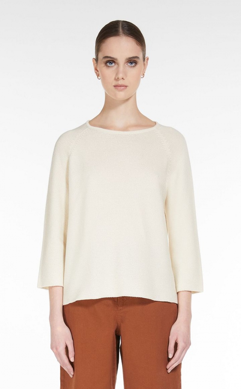 IVORY MaxMara Round-neck Cotton Top Knitwear | MMR593470