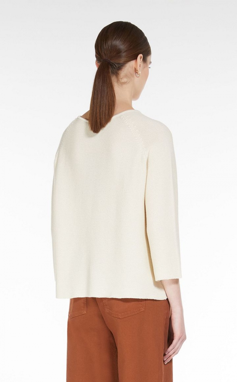 IVORY MaxMara Round-neck Cotton Top Knitwear | MMR593470