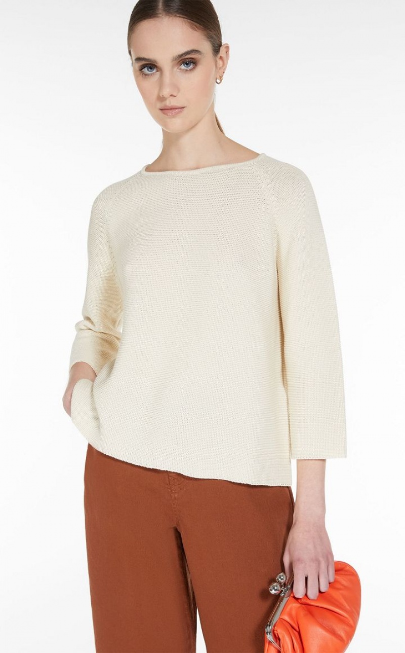 IVORY MaxMara Round-neck Cotton Top Knitwear | MMR593470