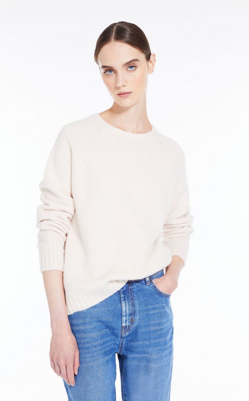 IVORY MaxMara Soft Top In Alpaca And Cotton Knitwear | MMR593430