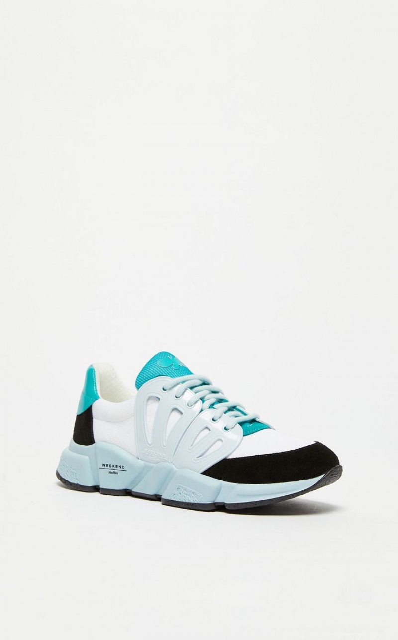 LIGHT BLUE MaxMara Fabric And Crust Leather Sneakers | MMR594206