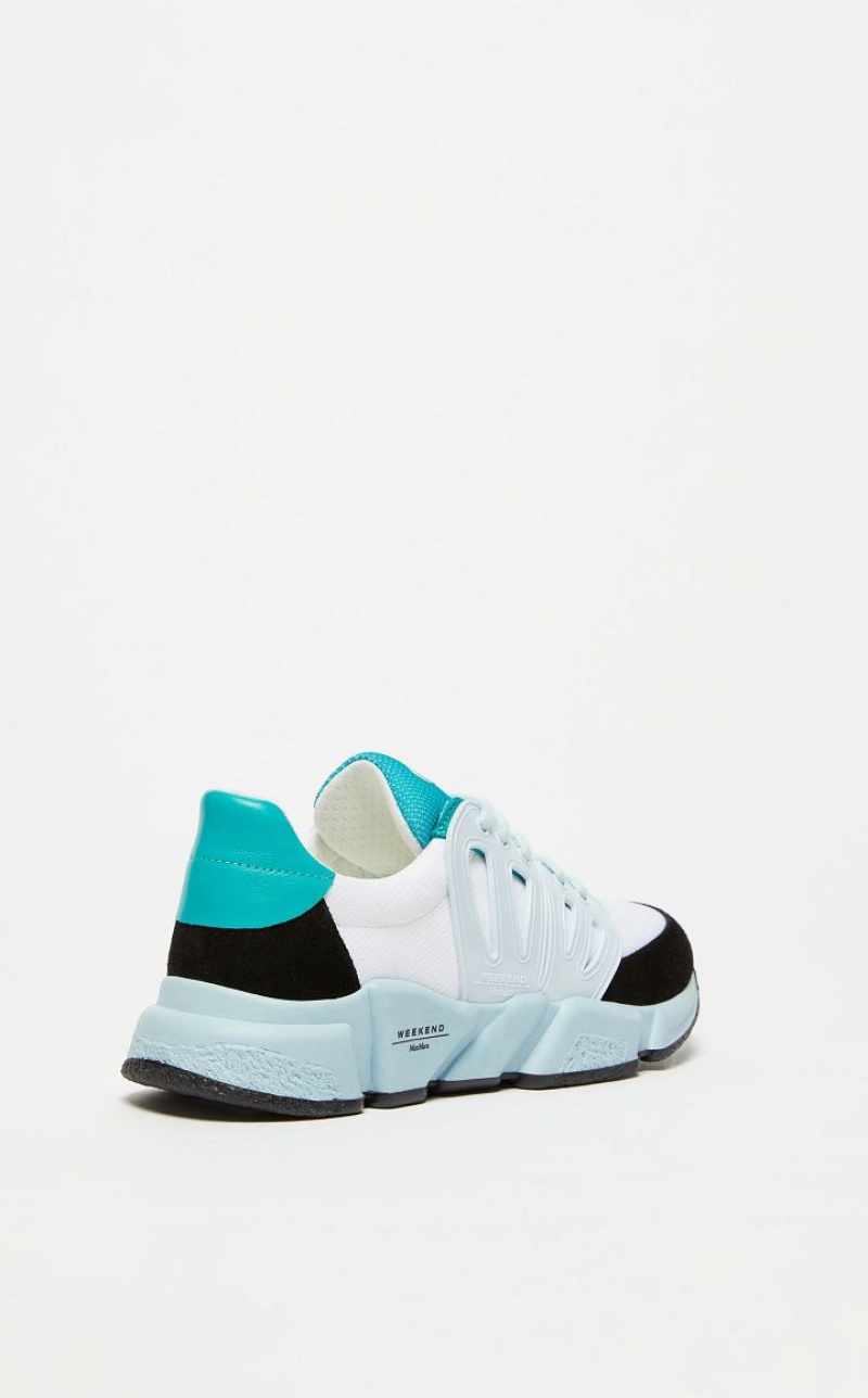 LIGHT BLUE MaxMara Fabric And Crust Leather Sneakers | MMR594206