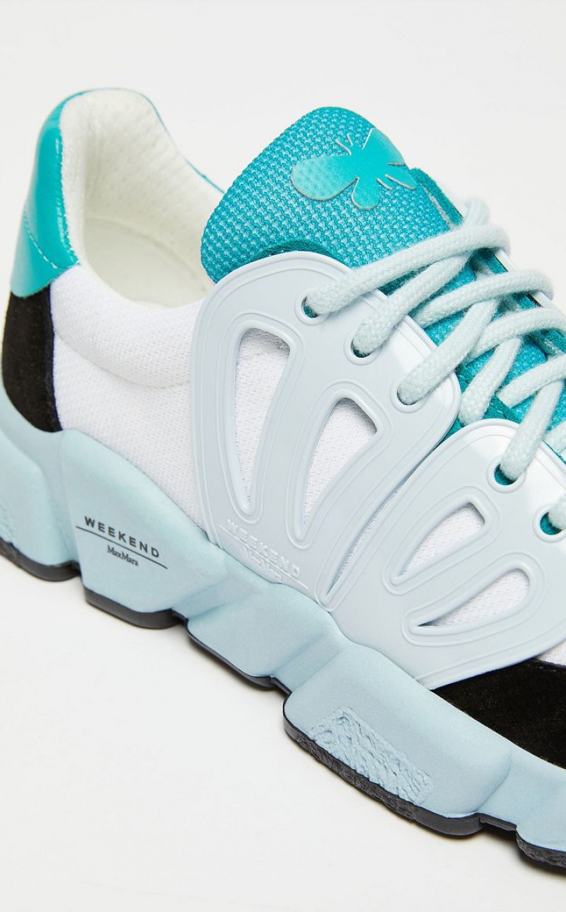 LIGHT BLUE MaxMara Fabric And Crust Leather Sneakers | MMR594206