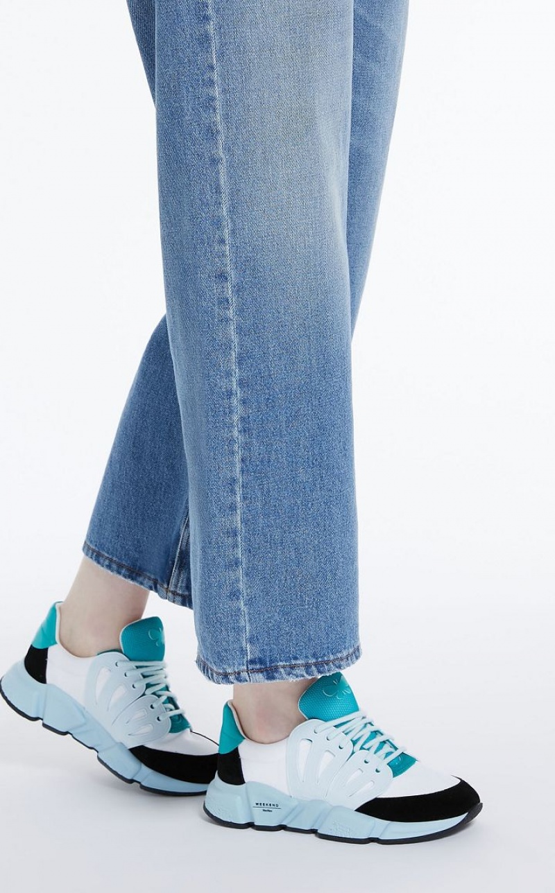 LIGHT BLUE MaxMara Fabric And Crust Leather Sneakers | MMR594206