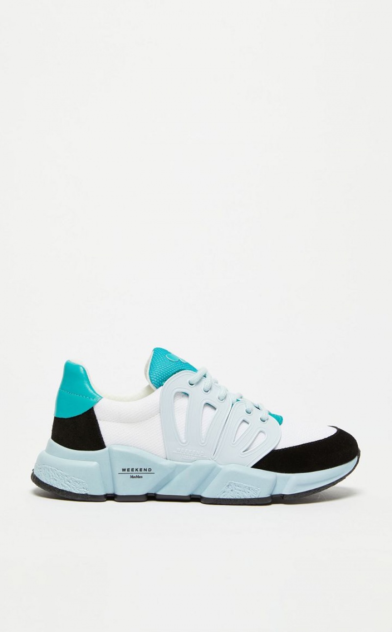 LIGHT BLUE MaxMara Fabric And Crust Leather Sneakers | MMR594206