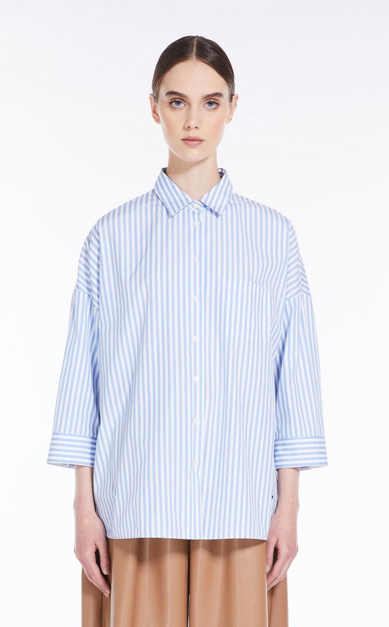 LIGHT BLUE MaxMara Loose In Striped Poplin Blouses | MMR593591