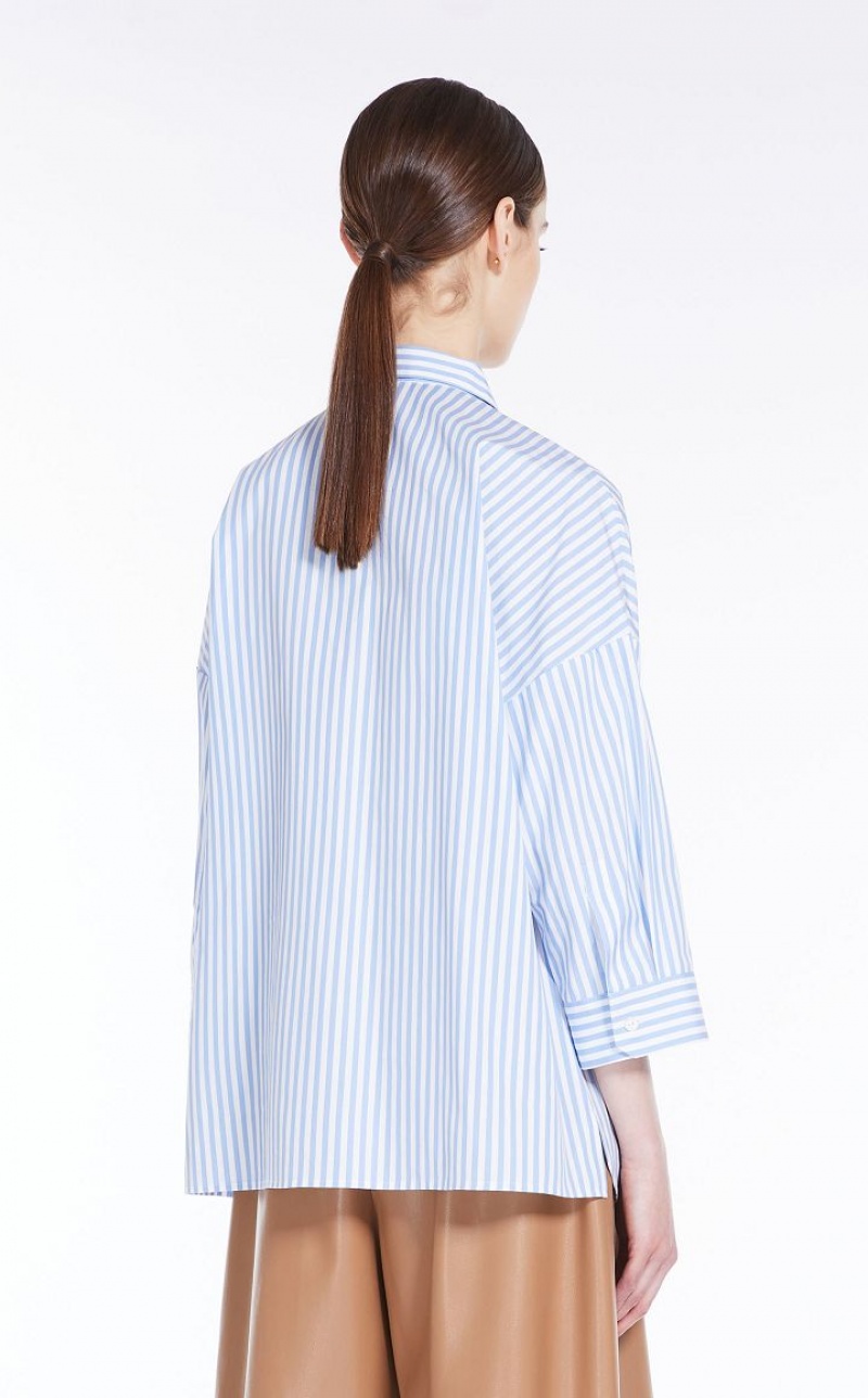 LIGHT BLUE MaxMara Loose In Striped Poplin Blouses | MMR593591