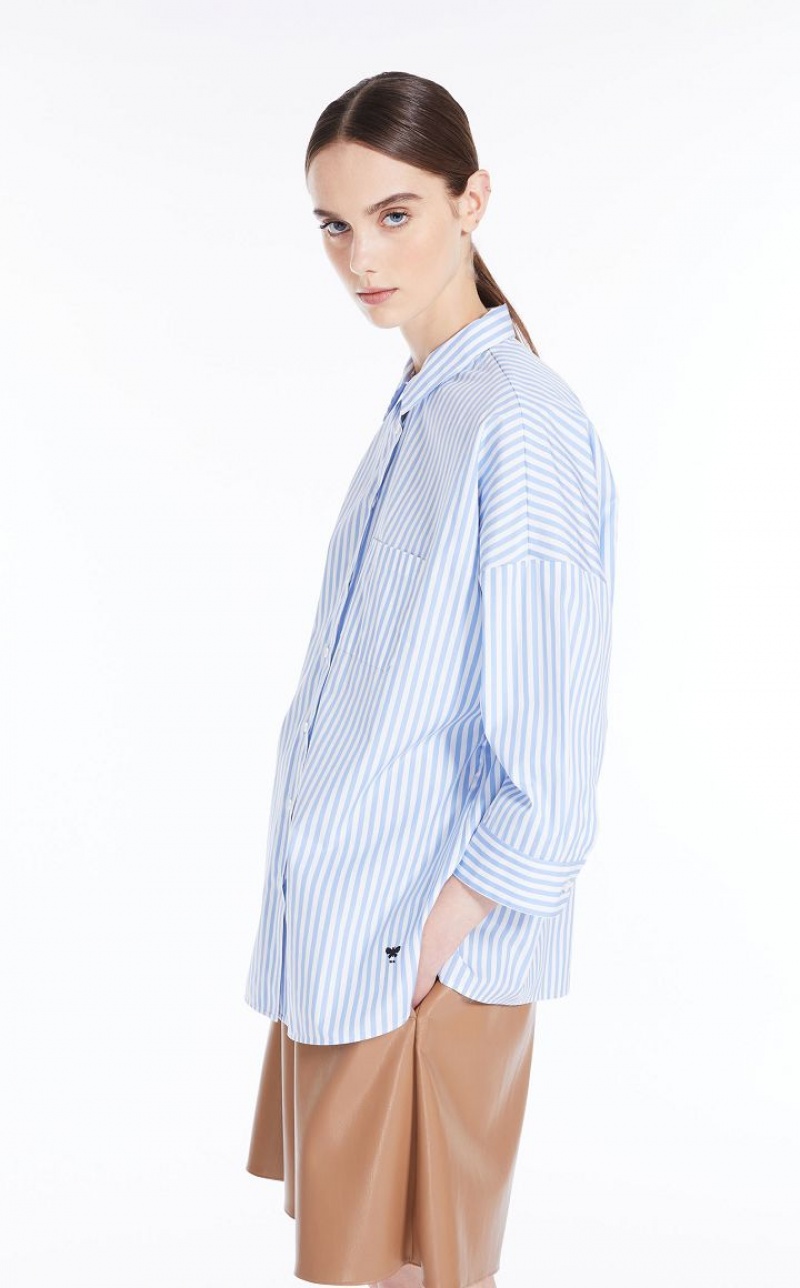 LIGHT BLUE MaxMara Loose In Striped Poplin Blouses | MMR593591