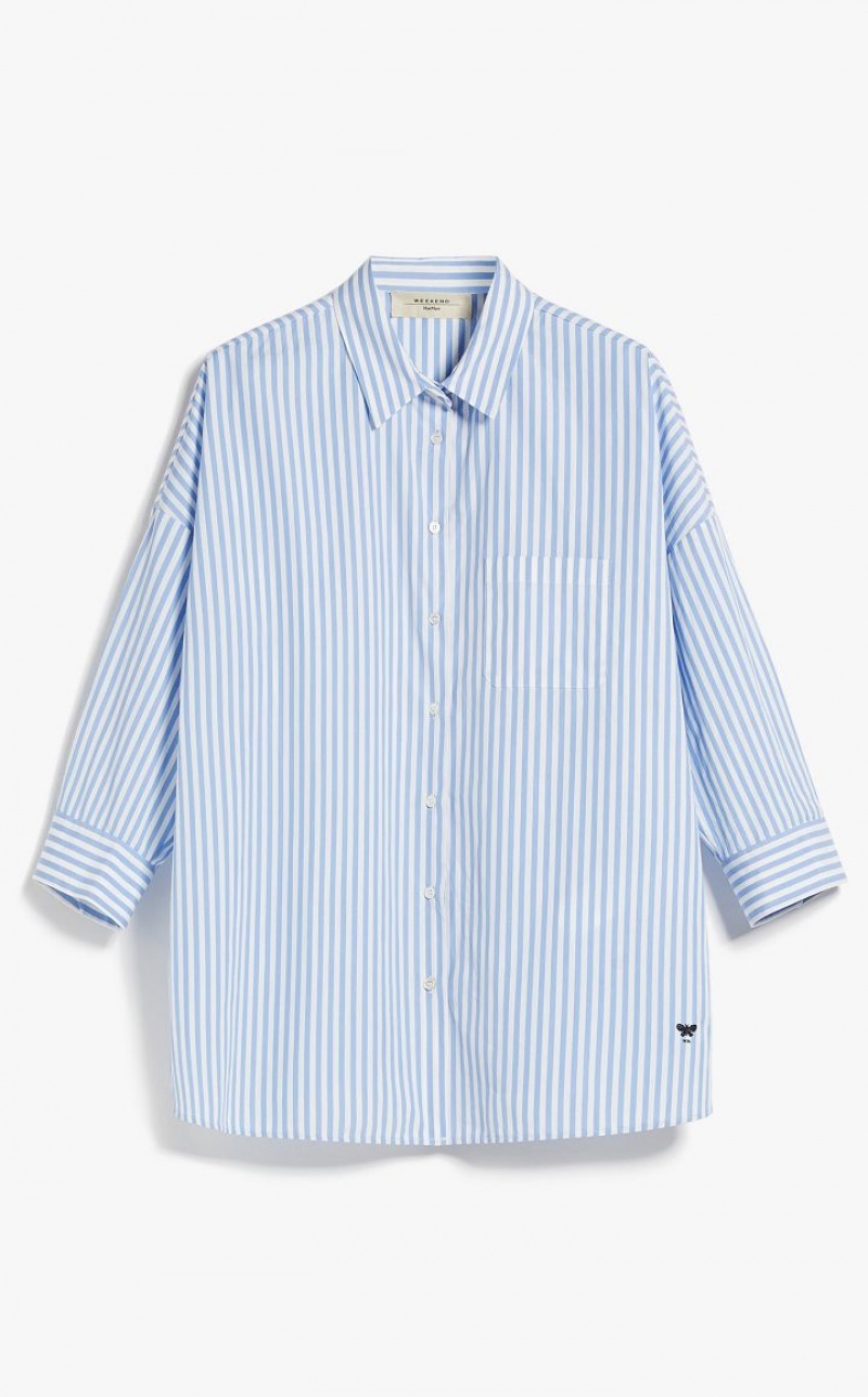 LIGHT BLUE MaxMara Loose In Striped Poplin Blouses | MMR593591